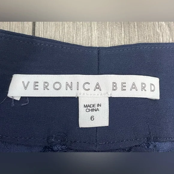 Veronica Beard Navy Blue Pearl Accent Adley Wide Leg Sailor Pants 6 - Picture 4 of 11